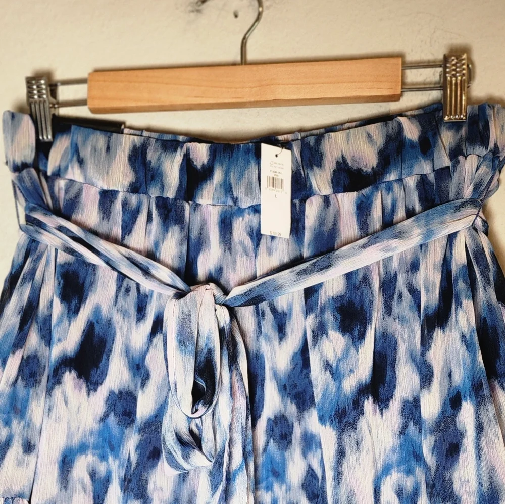 NWT Banana Republic Pull On Chiffon Tiered Blue Purple Tie Waist Mini Skirt Sz L